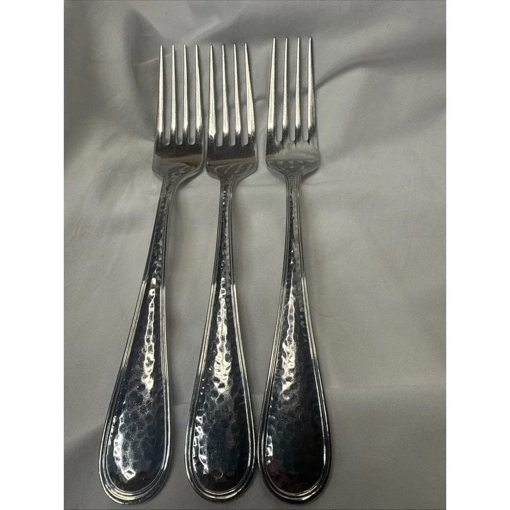 Reed Barton GLOSSY HAMMERED STAINLESS Set Of 3 Dinner Forks 8